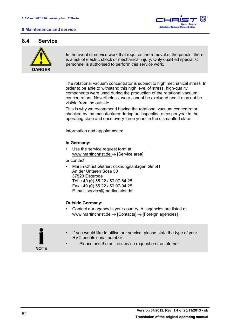 4 service | Martin Christ RVC 2-18 CDplus User Manual | Page 62 / 84