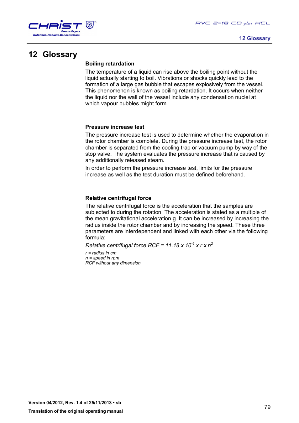 12 glossary | Martin Christ RVC 2-18 CDplus User Manual | Page 79 / 84