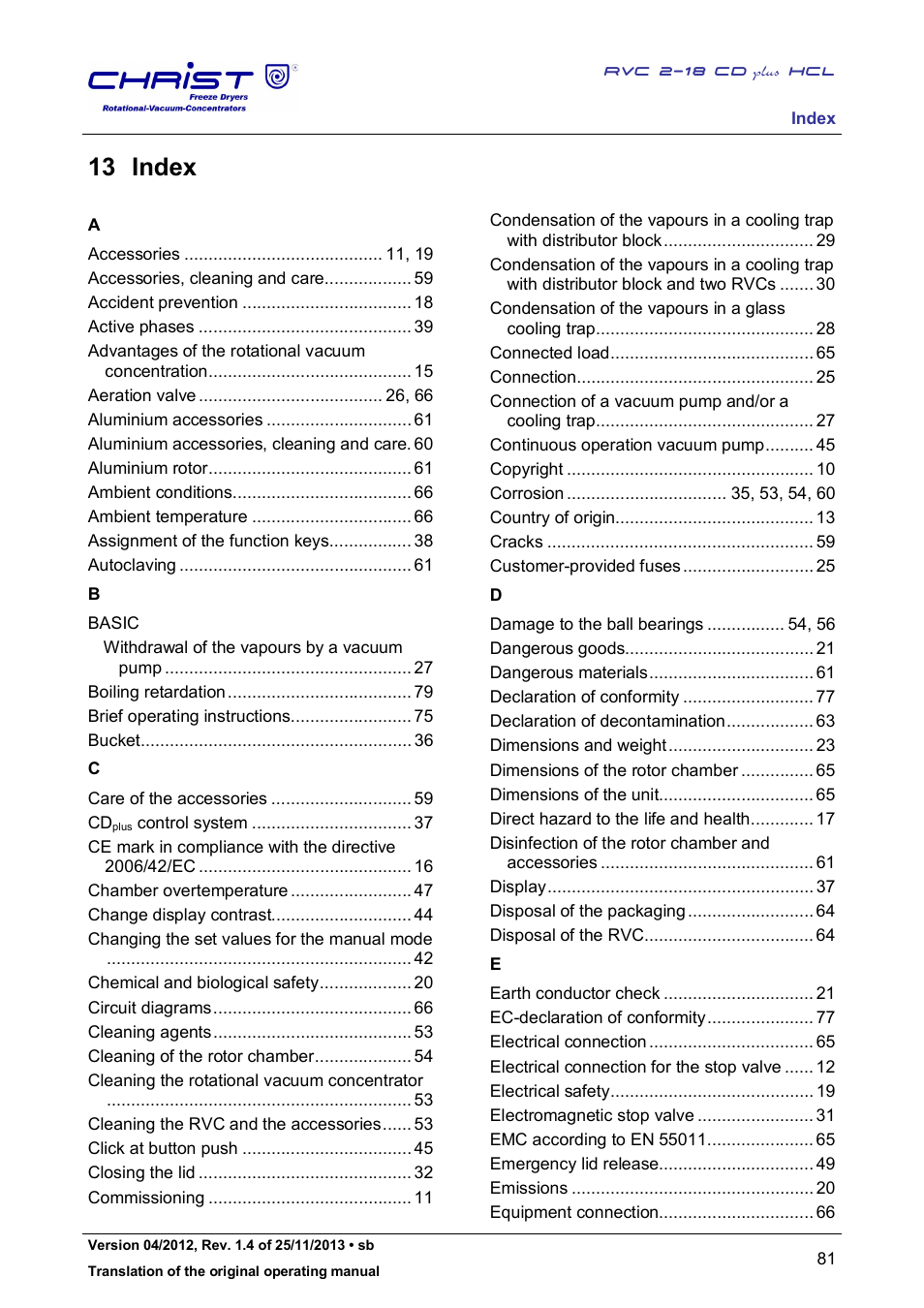 13 index | Martin Christ RVC 2-18 CDplus User Manual | Page 81 / 84