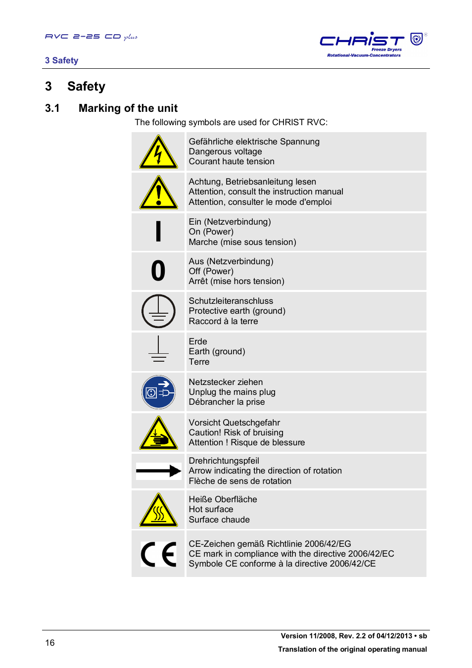 3 safety, 1 marking of the unit | Martin Christ RVC 2-25 CDplus User Manual | Page 16 / 86