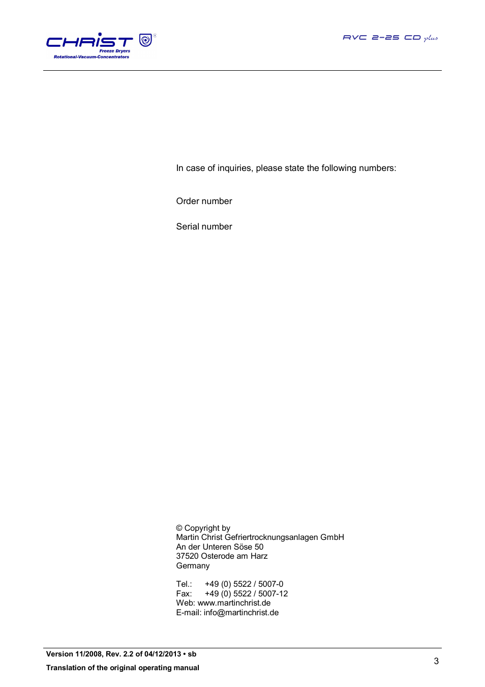 Martin Christ RVC 2-25 CDplus User Manual | Page 3 / 86