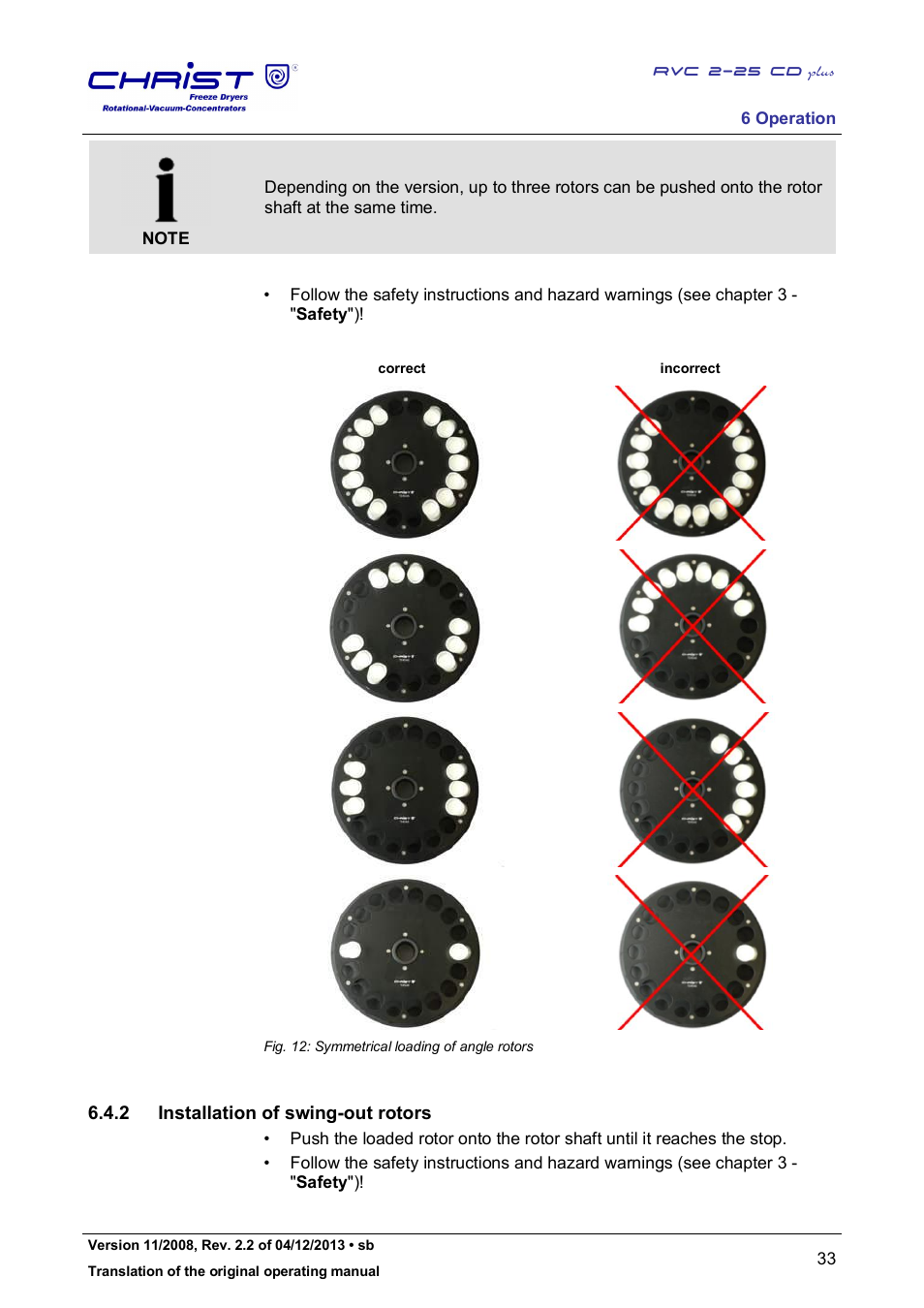 2 installation of swing-out rotors | Martin Christ RVC 2-25 CDplus User Manual | Page 33 / 86