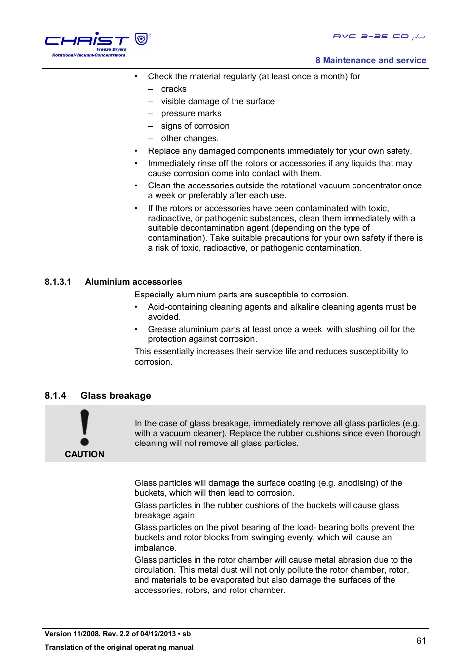 4 glass breakage | Martin Christ RVC 2-25 CDplus User Manual | Page 61 / 86