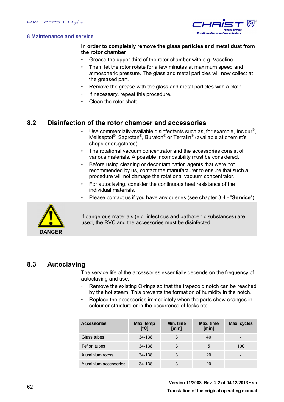 3 autoclaving | Martin Christ RVC 2-25 CDplus User Manual | Page 62 / 86