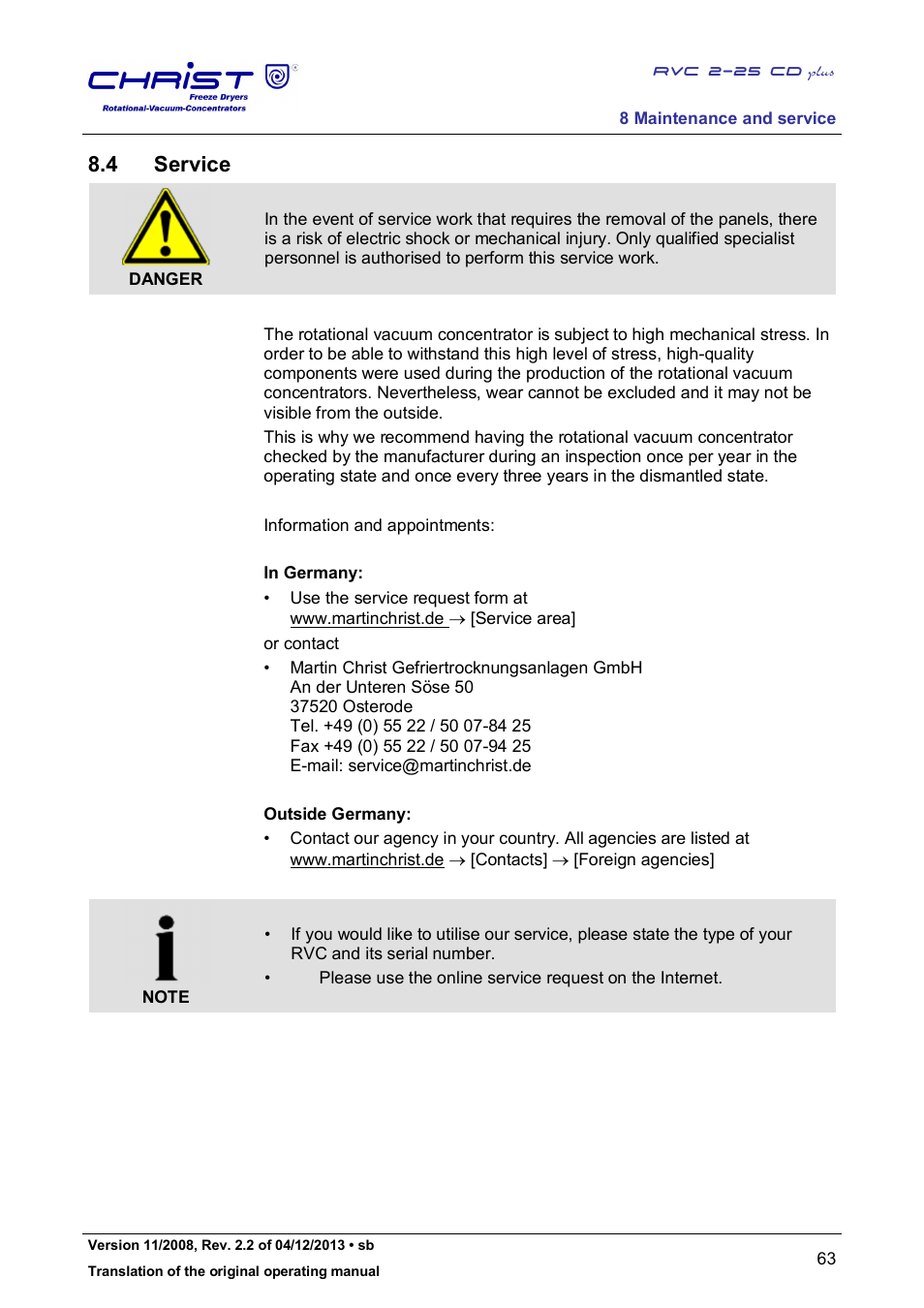 4 service | Martin Christ RVC 2-25 CDplus User Manual | Page 63 / 86