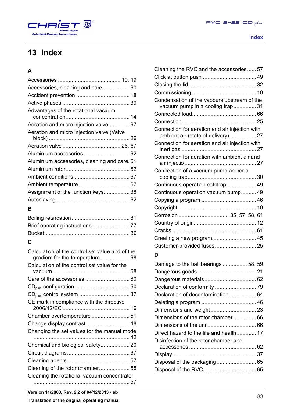 13 index | Martin Christ RVC 2-25 CDplus User Manual | Page 83 / 86