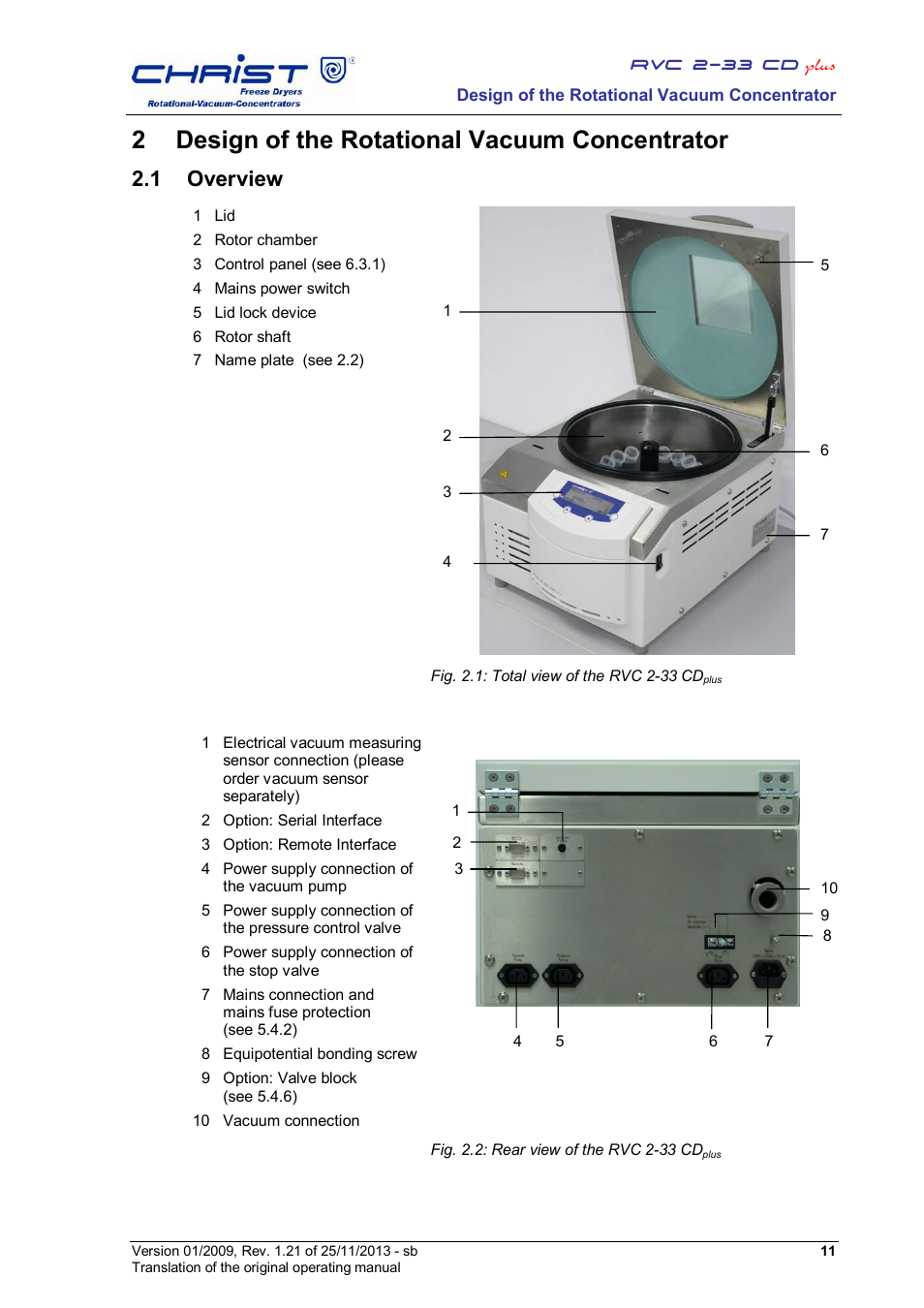 2 design of the rotational vacuum concentrator, 1 overview | Martin Christ RVC 2-33 CDplus User Manual | Page 11 / 84