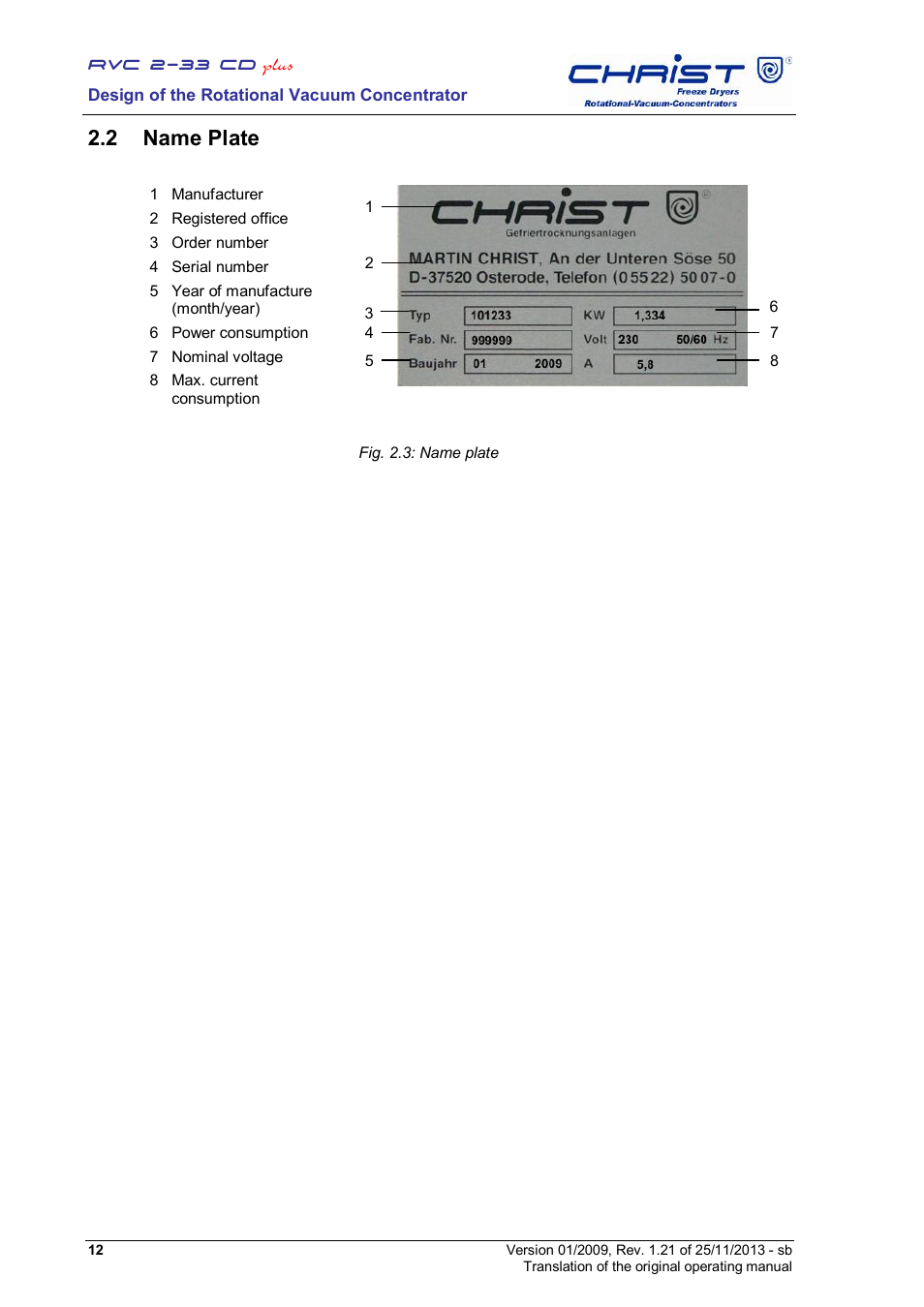 2 name plate | Martin Christ RVC 2-33 CDplus User Manual | Page 12 / 84