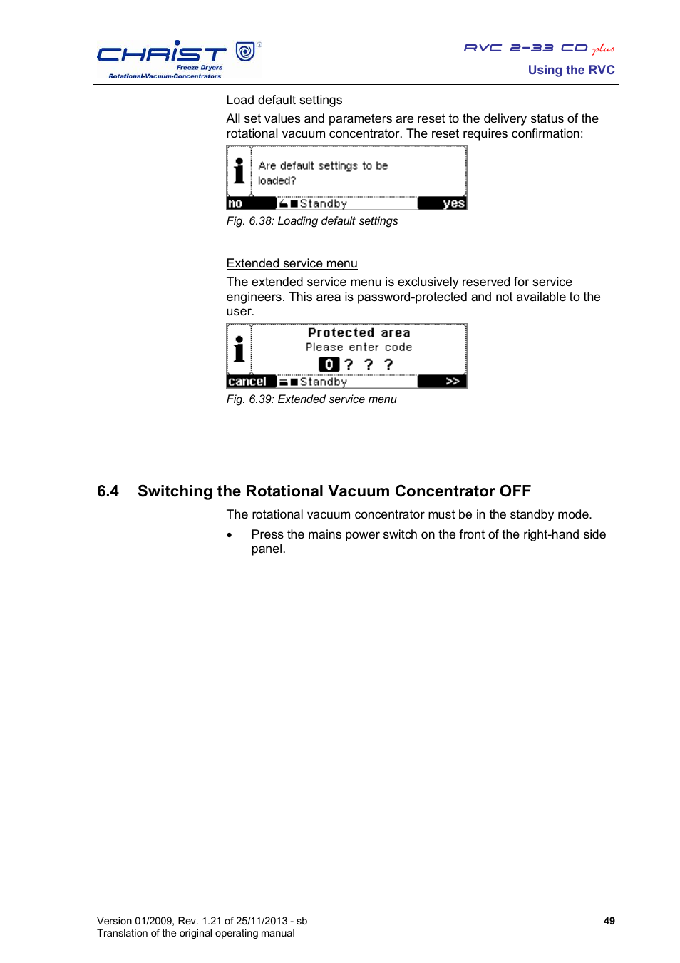 4 switching the rotational vacuum concentrator off | Martin Christ RVC 2-33 CDplus User Manual | Page 49 / 84