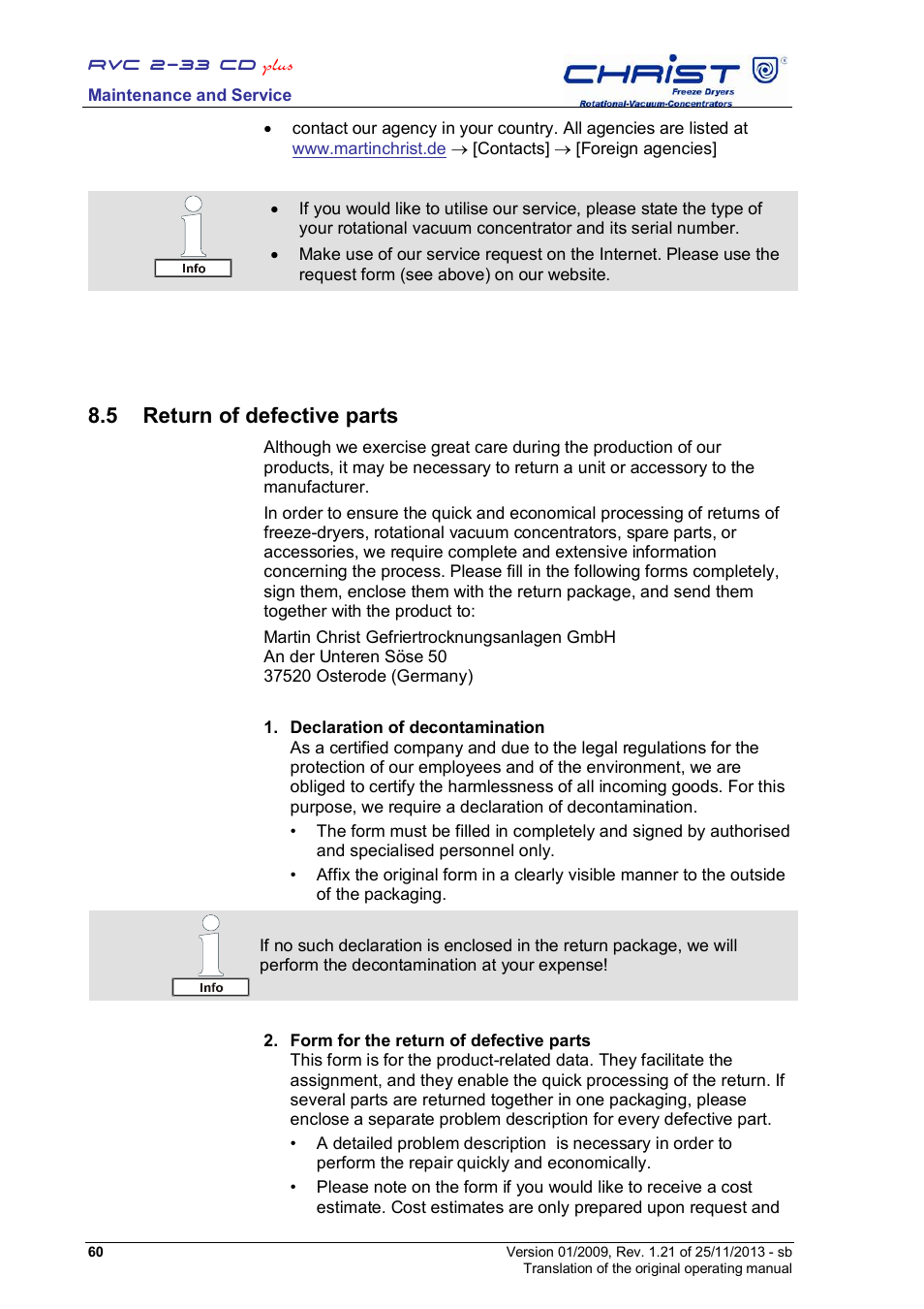 5 return of defective parts | Martin Christ RVC 2-33 CDplus User Manual | Page 60 / 84