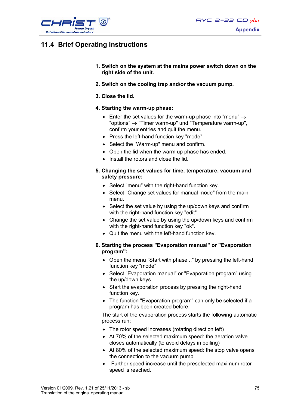 4 brief operating instructions | Martin Christ RVC 2-33 CDplus User Manual | Page 75 / 84