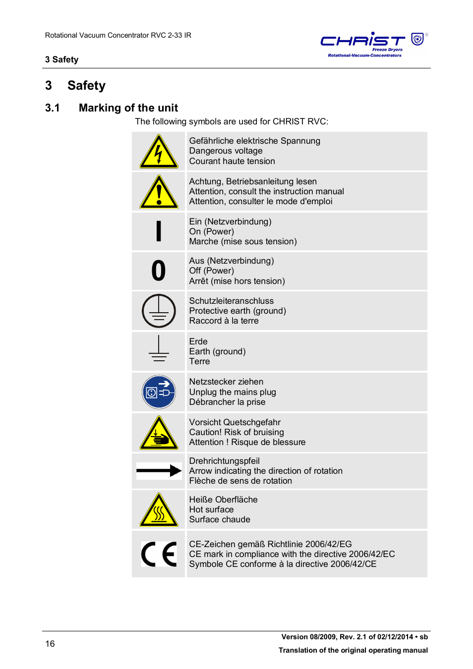 3 safety, 1 marking of the unit | Martin Christ RVC 2-33 CDplus User Manual | Page 16 / 98