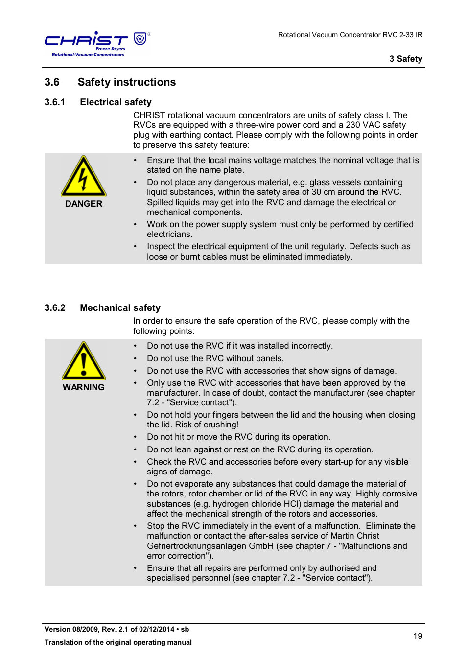 6 safety instructions | Martin Christ RVC 2-33 CDplus User Manual | Page 19 / 98