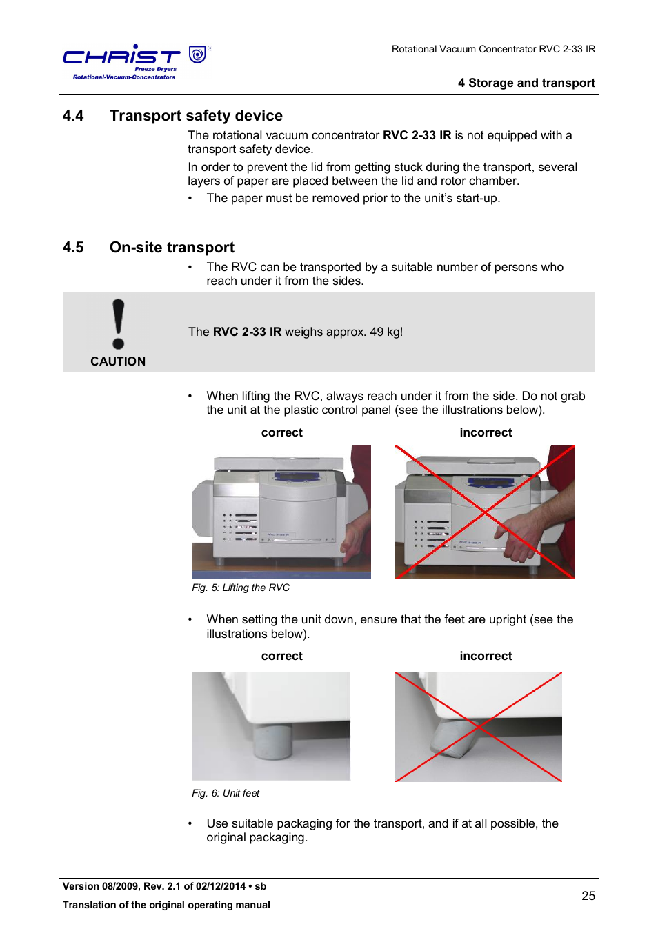 4 transport safety device, 5 on-site transport | Martin Christ RVC 2-33 CDplus User Manual | Page 25 / 98