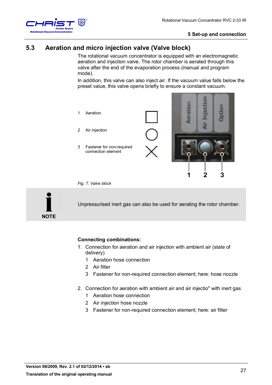 3 aeration and micro injection valve (valve block) | Martin Christ RVC 2-33 CDplus User Manual | Page 27 / 98