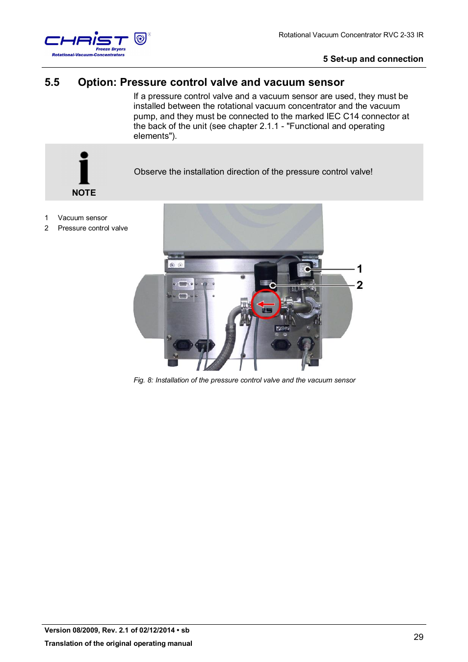 5 option: pressure control valve and vacuum sensor | Martin Christ RVC 2-33 CDplus User Manual | Page 29 / 98