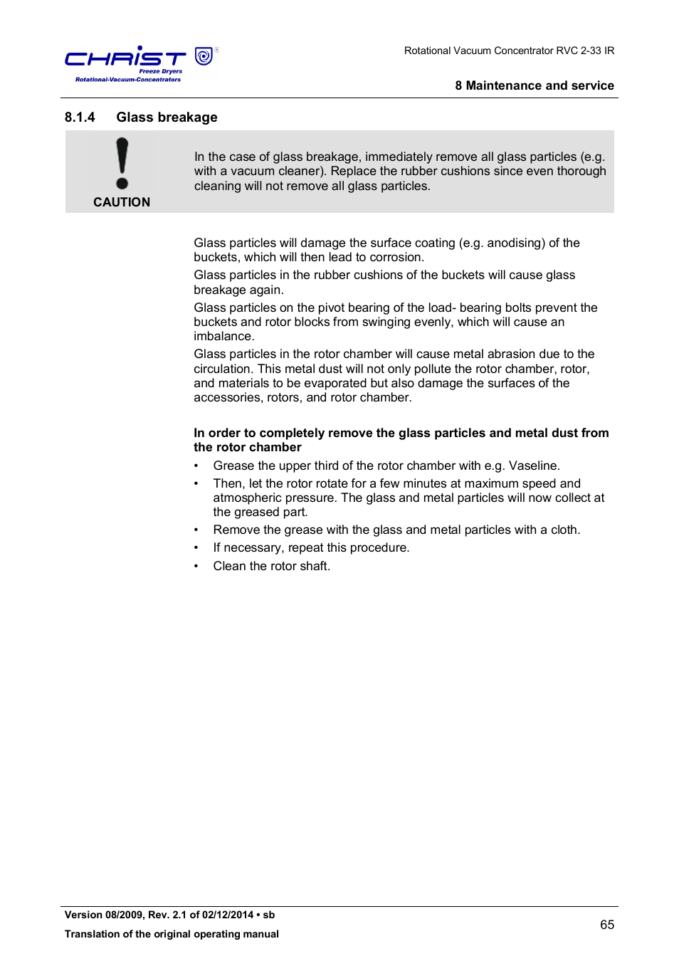 4 glass breakage | Martin Christ RVC 2-33 CDplus User Manual | Page 65 / 98