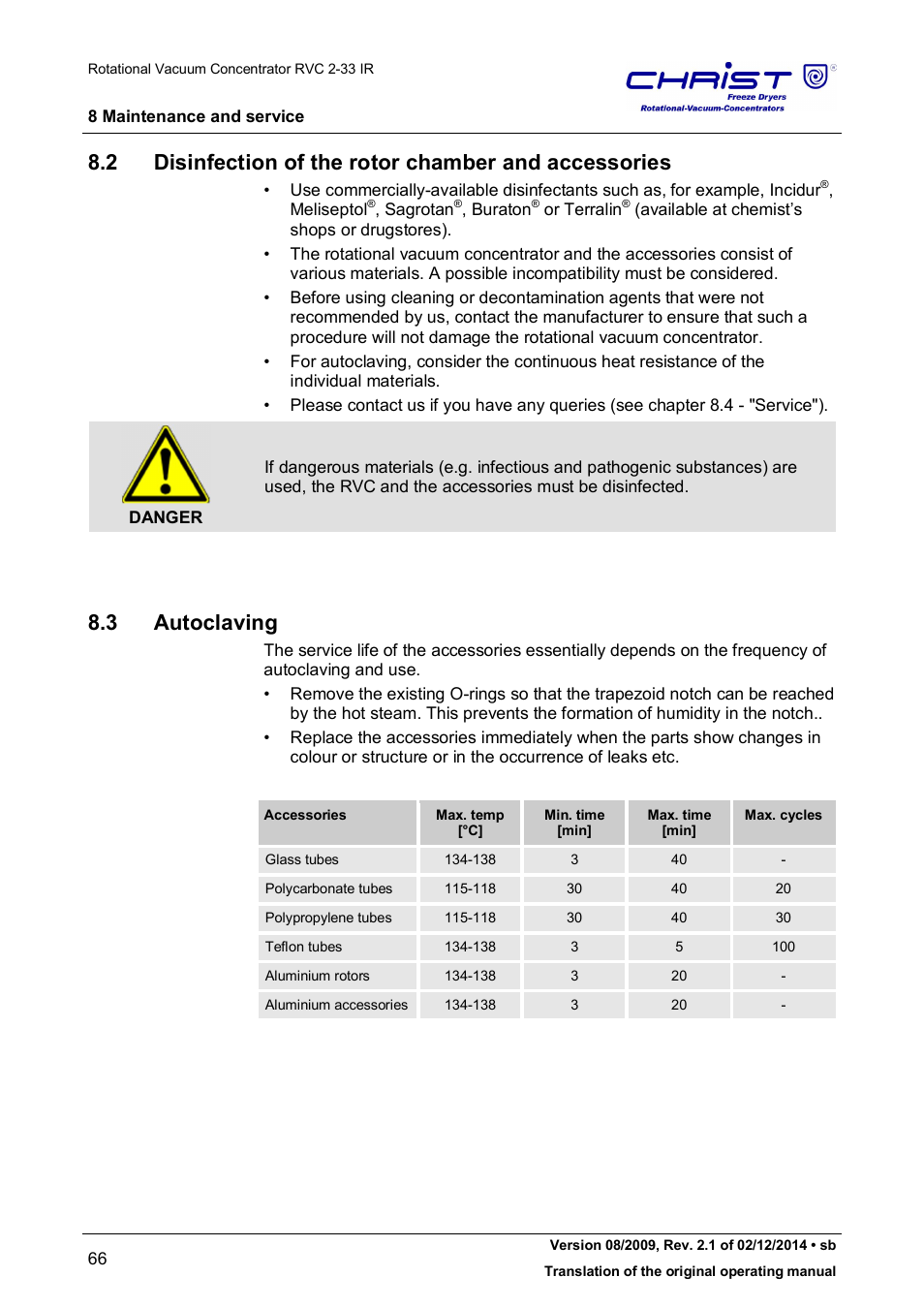 3 autoclaving | Martin Christ RVC 2-33 CDplus User Manual | Page 66 / 98