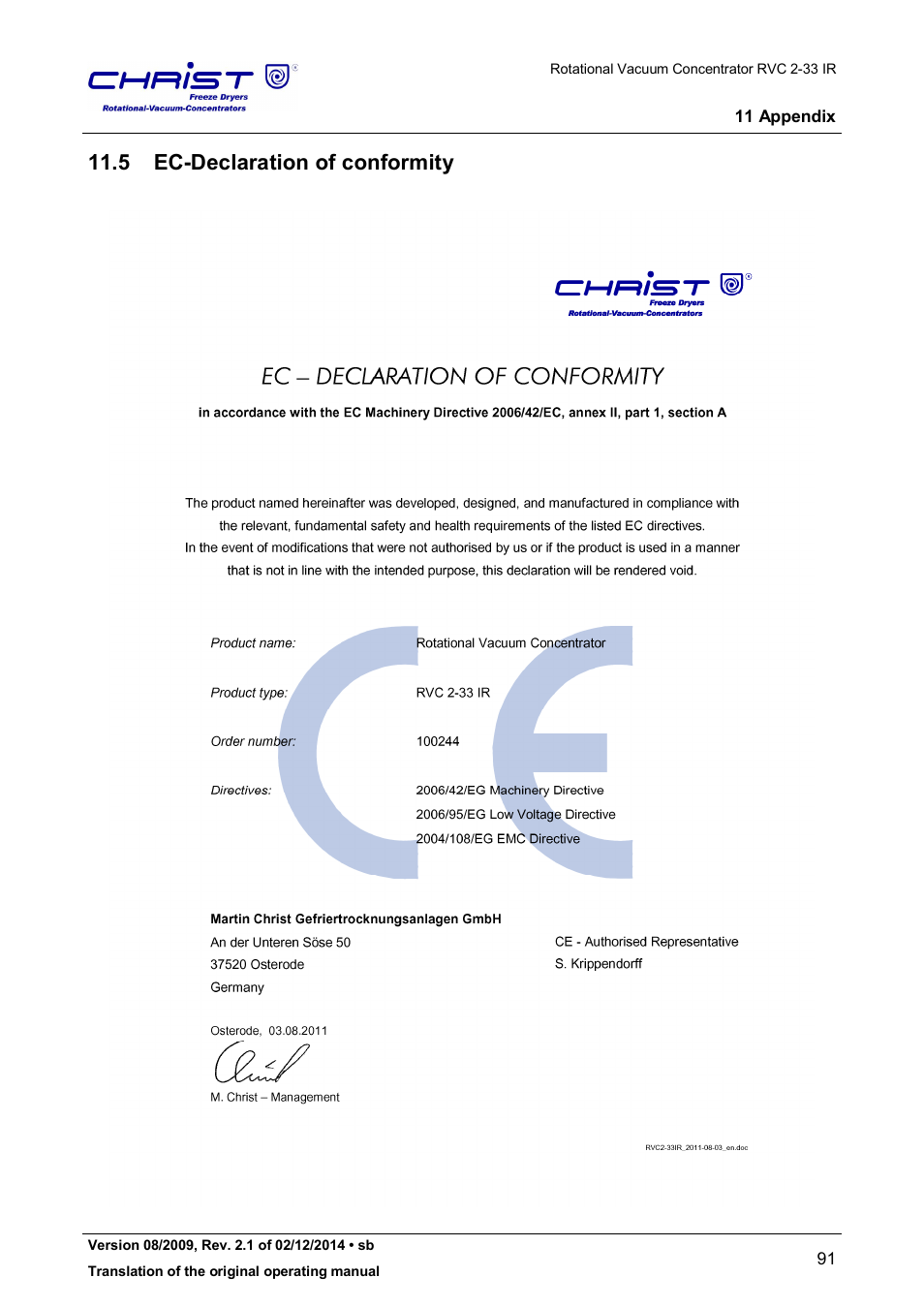 5 ec-declaration of conformity | Martin Christ RVC 2-33 CDplus User Manual | Page 91 / 98