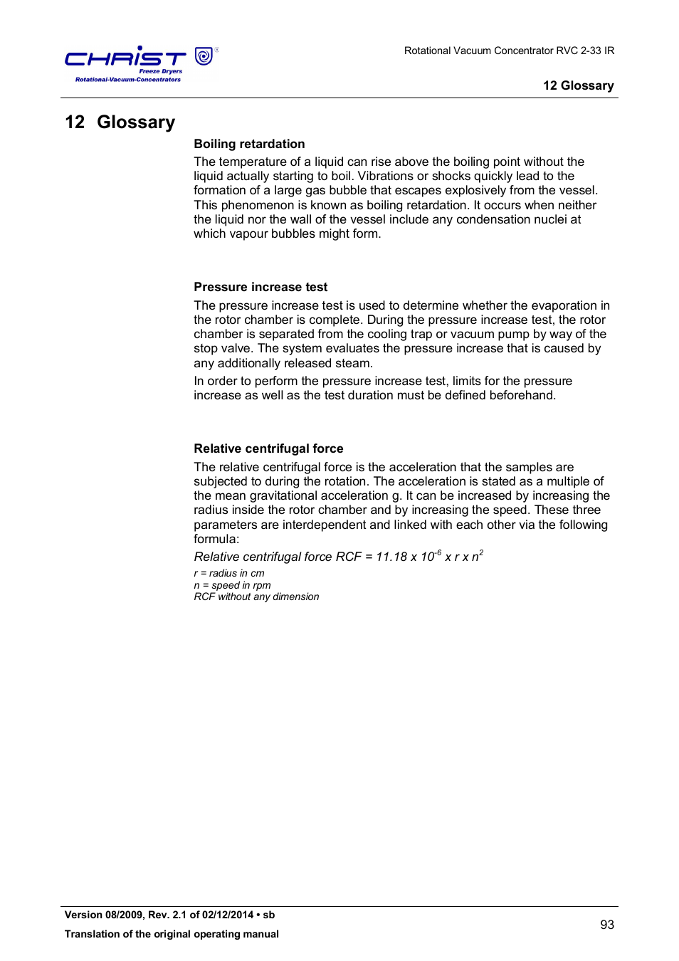 12 glossary | Martin Christ RVC 2-33 CDplus User Manual | Page 93 / 98