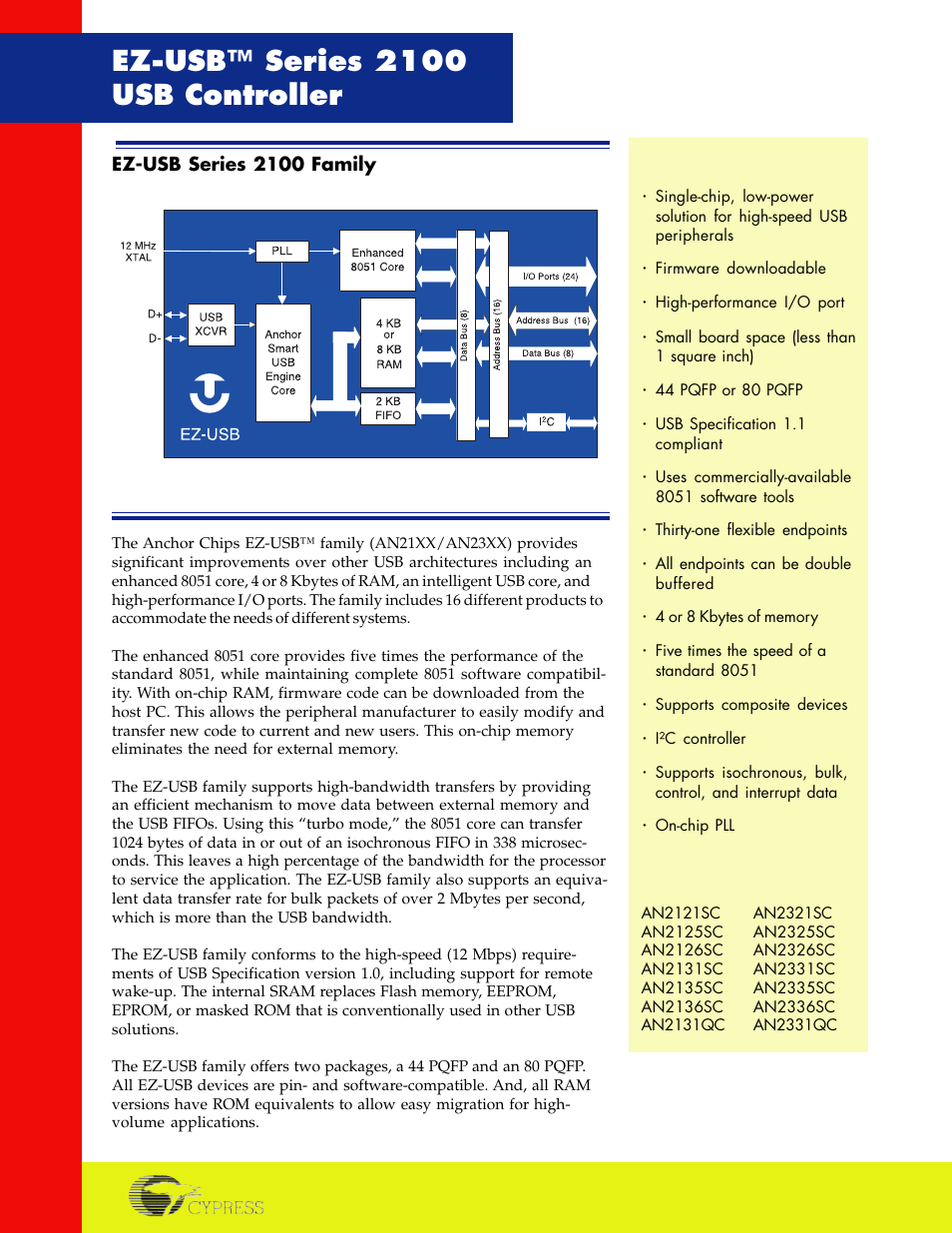 Cypress EZ-USB Series 2100 User Manual | 16 pages
