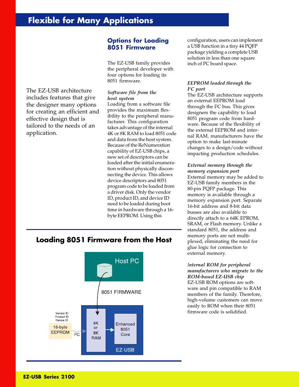 Flexible for many applications, Loading 8051 firmware from the host | Cypress EZ-USB Series 2100 User Manual | Page 10 / 16