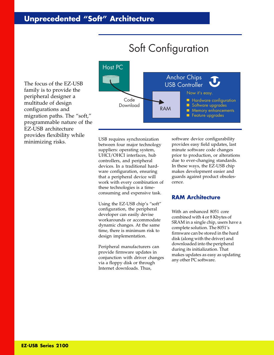 Soft configuration, Unprecedented “soft” architecture | Cypress EZ-USB Series 2100 User Manual | Page 4 / 16