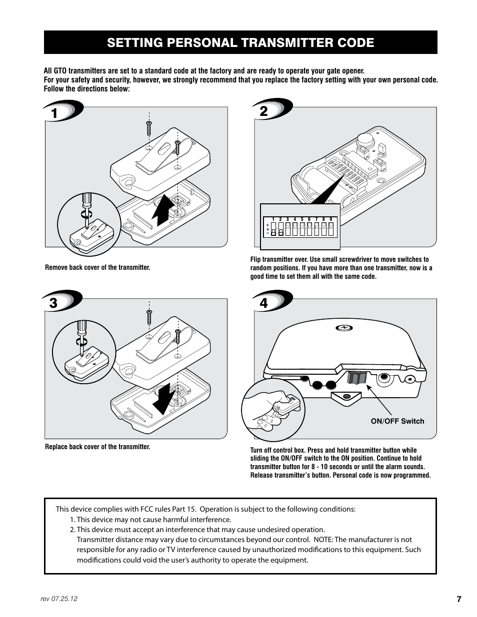 Setting personal transmitter code, Toward equator, Solar panels connect in parallel | 06 a vr-isp, D15 r20, Var1 | Mighty Mule FM200 User Manual | Page 23 / 36