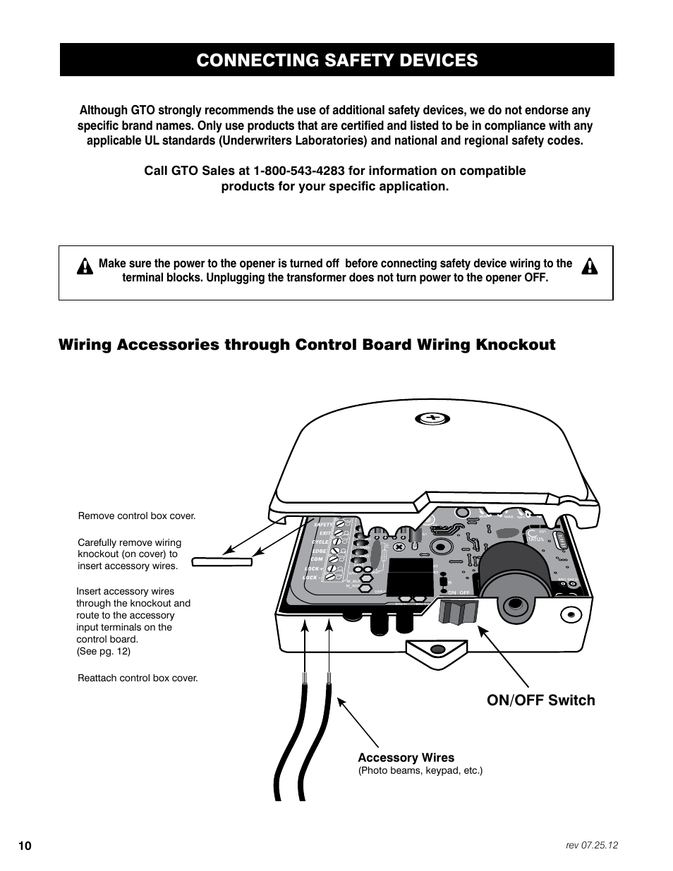 Connecting safety devices, On/off switch | Mighty Mule FM200 User Manual | Page 26 / 36