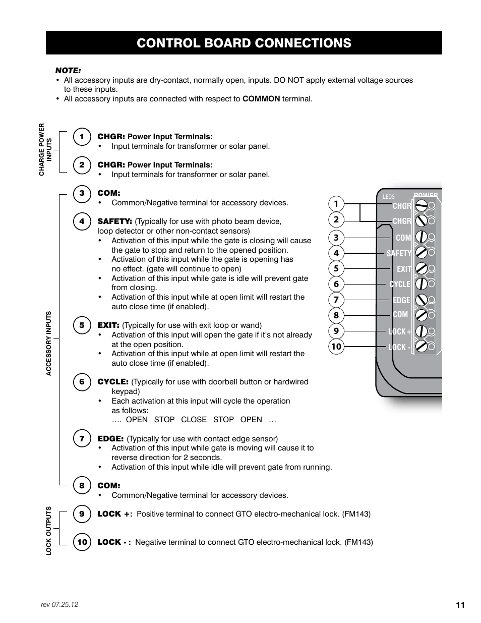 Control board connections | Mighty Mule FM200 User Manual | Page 27 / 36