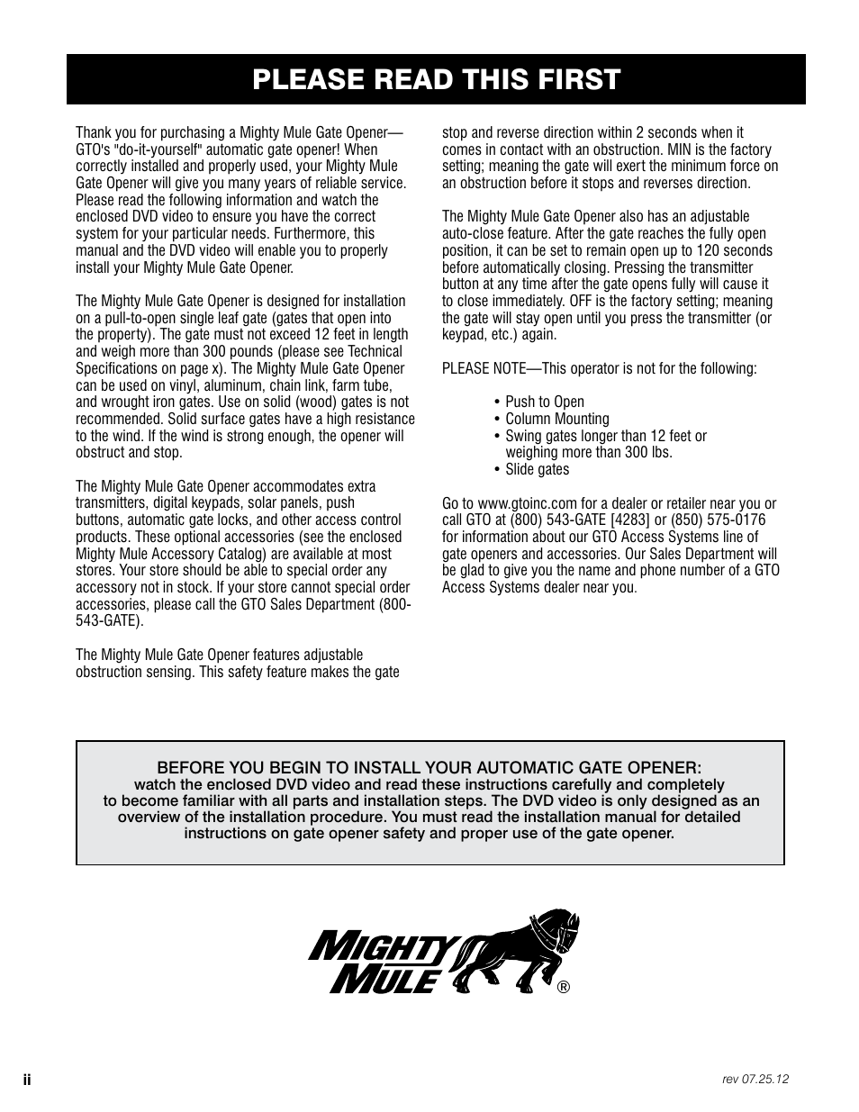 E-z gate openers please read this first | Mighty Mule FM200 User Manual | Page 4 / 36