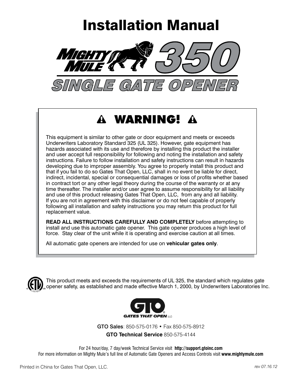 Mighty Mule FM350 User Manual | 44 pages