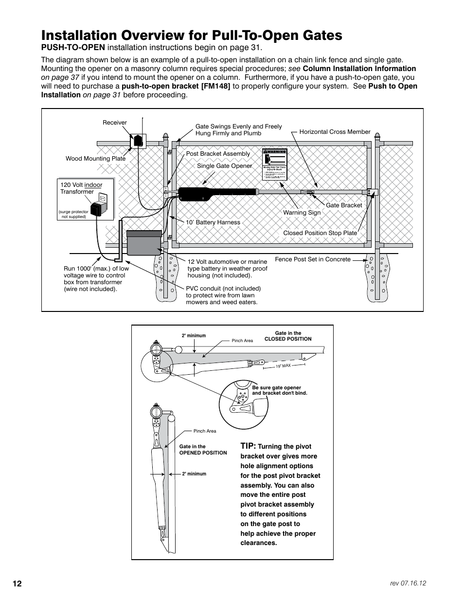 Installation overview for pull-to-open gates | Mighty Mule FM350 User Manual | Page 16 / 44