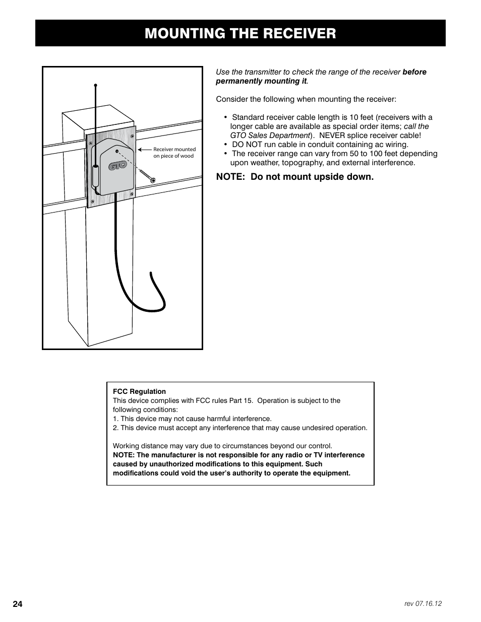 Mounting the receiver | Mighty Mule FM350 User Manual | Page 28 / 44