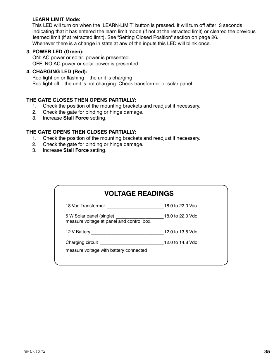 Voltage readings | Mighty Mule FM350 User Manual | Page 39 / 44