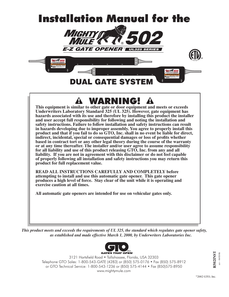 Mighty Mule FM502 Green Board User Manual | 44 pages