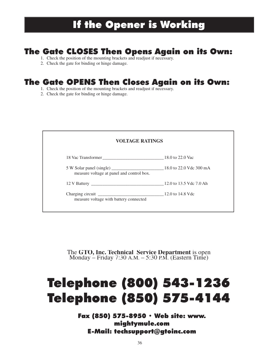 If the opener is working, The gate closes then opens again on its own, The gate opens then closes again on its own | Mighty Mule FM502 Green Board User Manual | Page 40 / 44