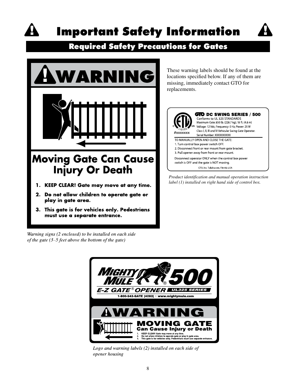 Important safety information | Mighty Mule FM500 Blue Board User Manual | Page 11 / 43