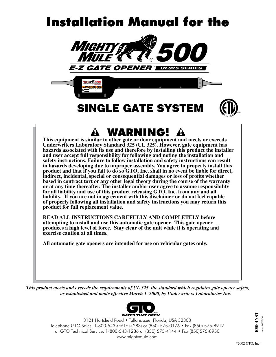 Mighty Mule FM500 Green Board User Manual | 42 pages