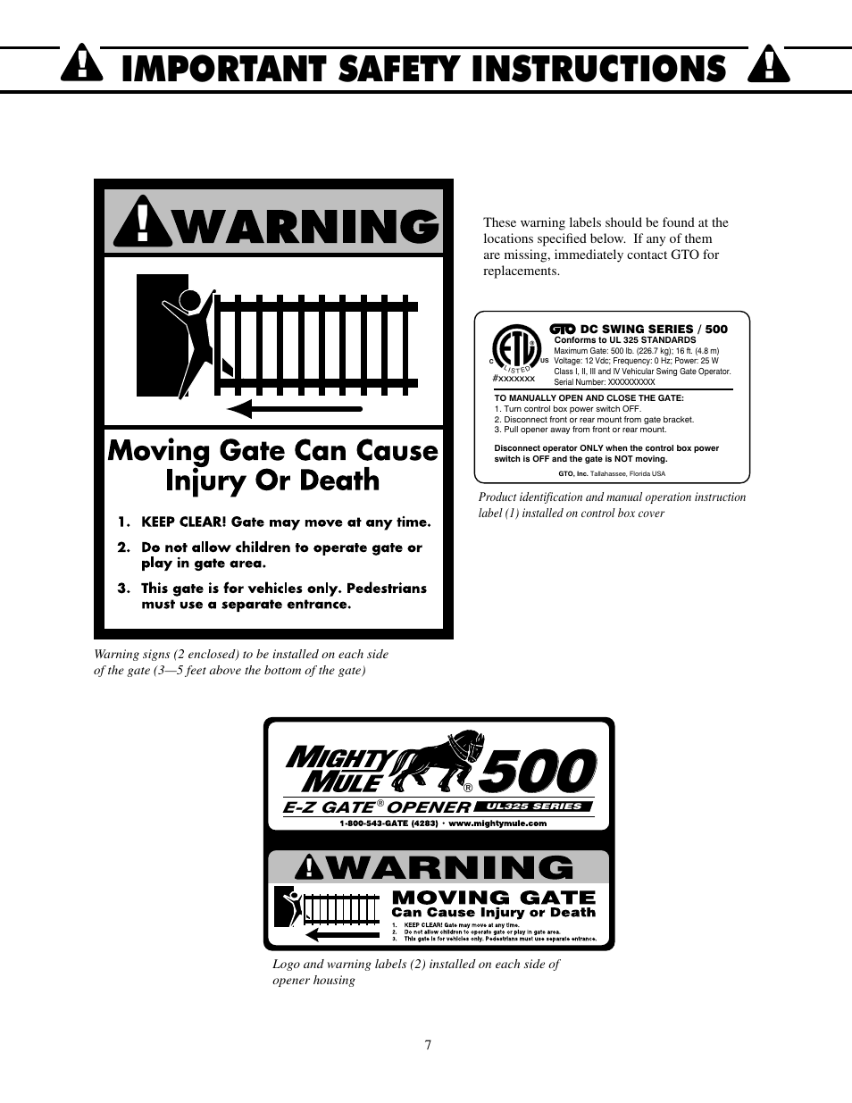 Important safety instructions | Mighty Mule FM500 Green Board User Manual | Page 11 / 42