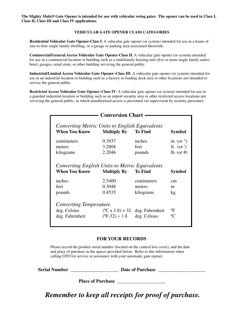 Mighty Mule FM500 Green Board User Manual | Page 2 / 42