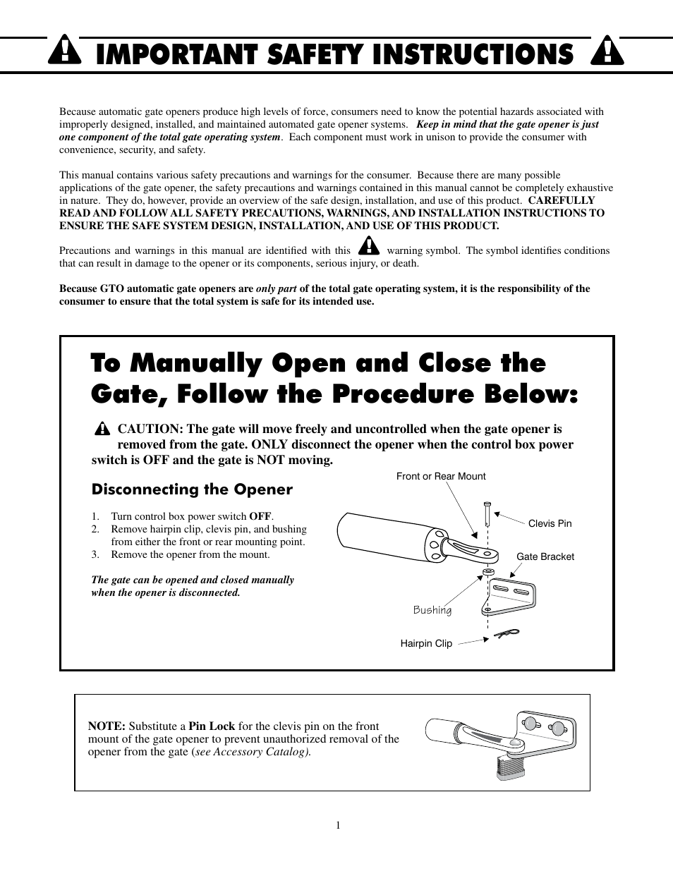 Important safety instructions | Mighty Mule FM500 Green Board User Manual | Page 5 / 42