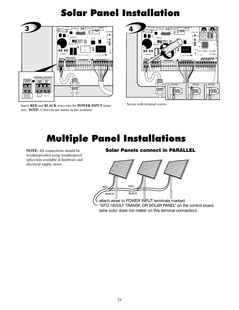 Solar panels connect in parallel, Red black black | Mighty Mule MM600ET-PRO User Manual | Page 27 / 42