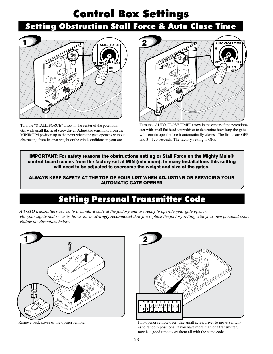 Control box settings | Mighty Mule MM600ET-PRO User Manual | Page 31 / 42