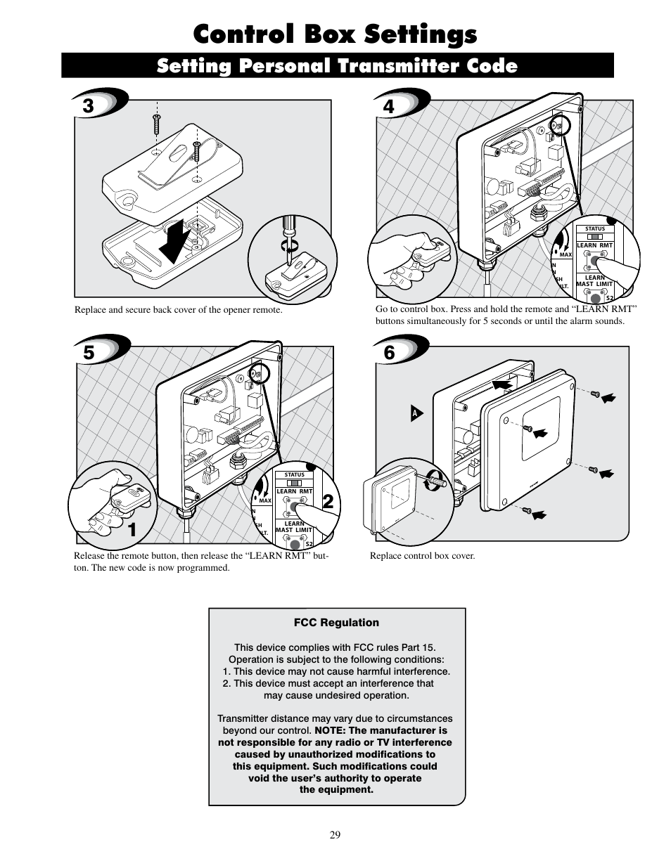 Control box settings, Setting personal transmitter code | Mighty Mule MM600ET-PRO User Manual | Page 32 / 42