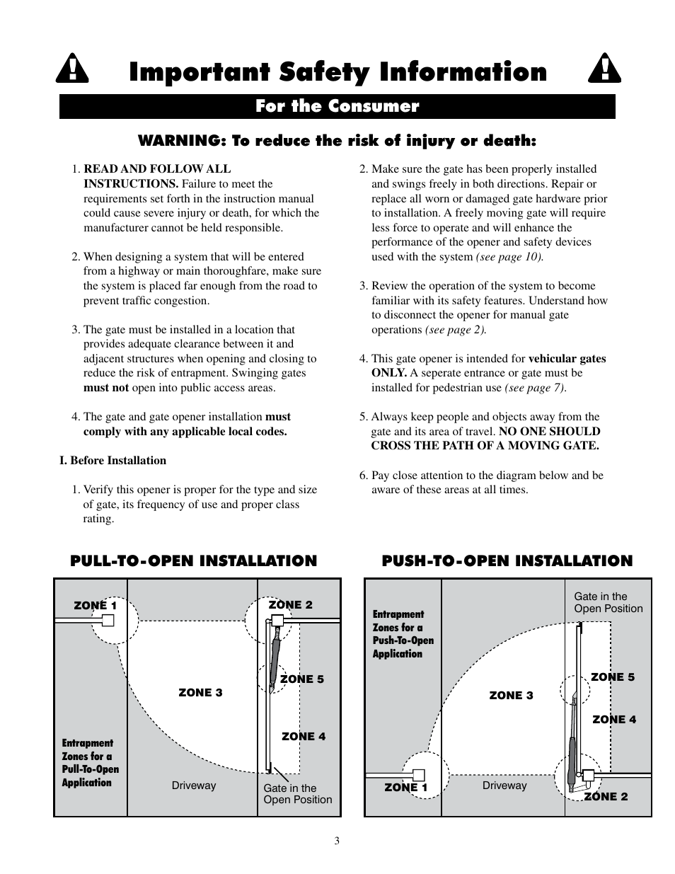 Important safety information, For the consumer, Warning: to reduce the risk of injury or death | Mighty Mule MM600ET-PRO User Manual | Page 6 / 42