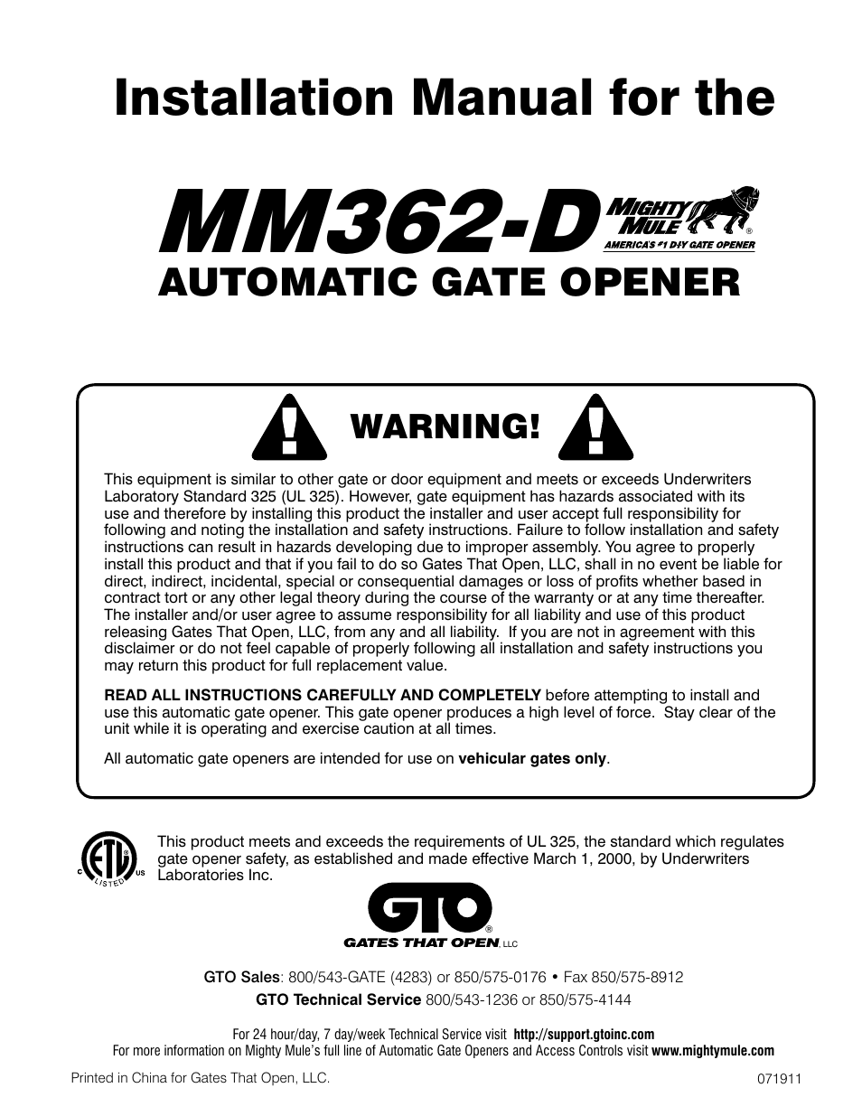 Mighty Mule MM362-D User Manual | 36 pages