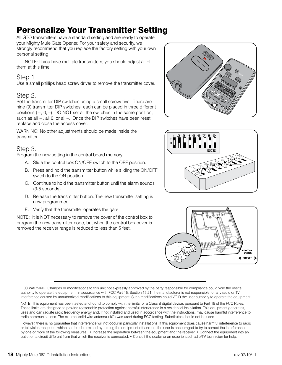 Personalize your transmitter setting, Step 1, Step 2 | Step 3 | Mighty Mule MM362-D User Manual | Page 28 / 36