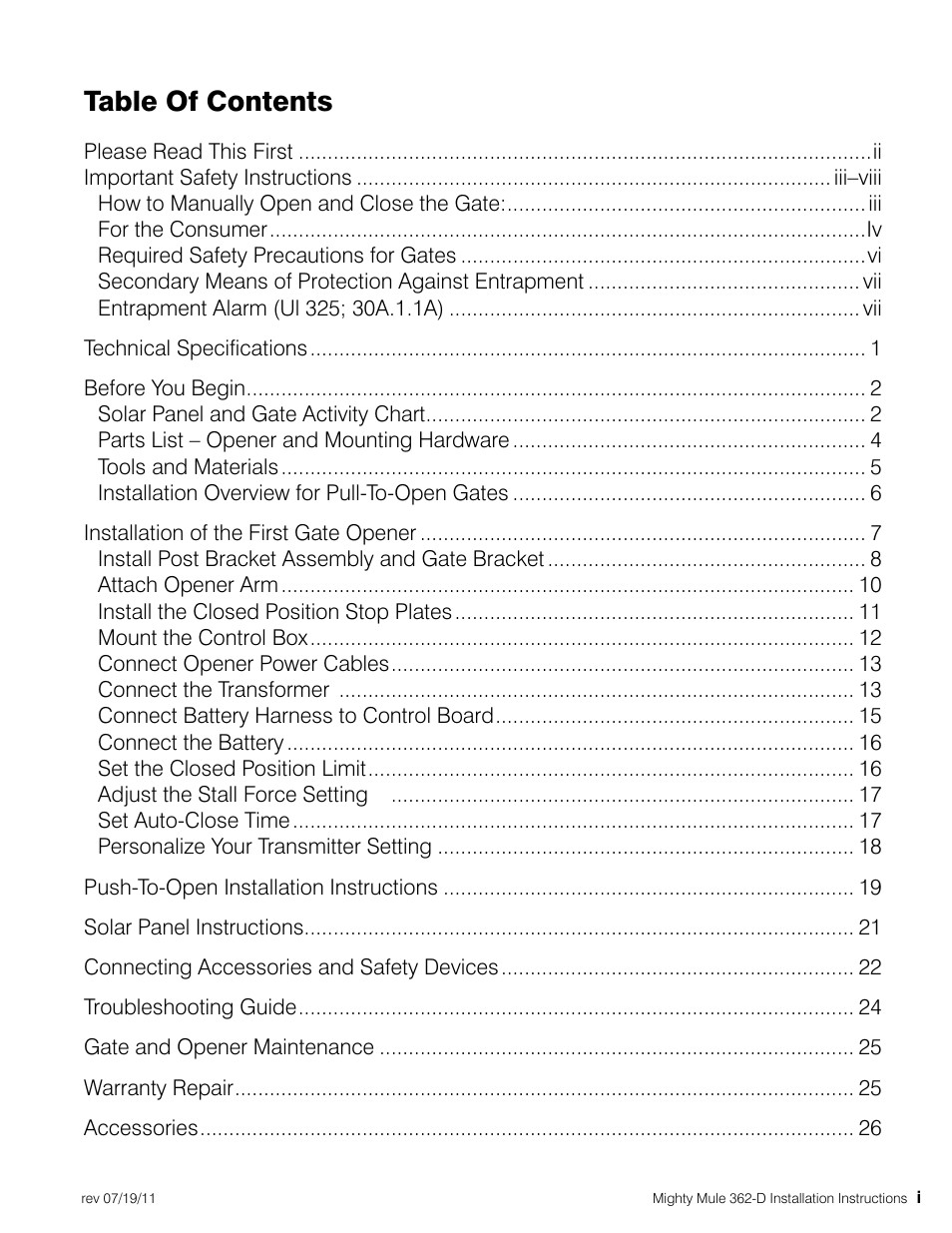 Mighty Mule MM362-D User Manual | Page 3 / 36