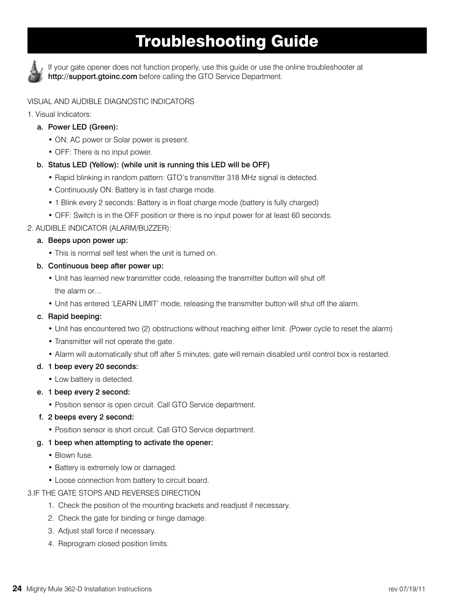 Troubleshooting guide | Mighty Mule MM362-D User Manual | Page 34 / 36